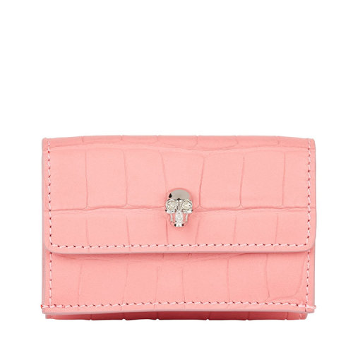 Alexander McQueen/亞歷山大麥昆  女包女士粉色皮革鱷魚紋骷髏頭標(biāo)志時尚百搭錢夾錢包  $5419111BK0I5618