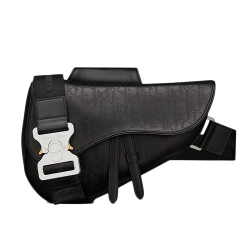 DIOR/迪奧 SADDLE系列 男士黑色Dior斜銀河小牛皮單肩馬鞍斜挎包1ADPO093VPI_H03E