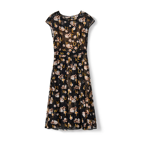 GeleiStory/GeleiStory 春夏新款剪花印花高腰顯瘦法式大擺裙甜美顯白中長款連衣裙 女裝＞女士裙裝＞女士連衣裙