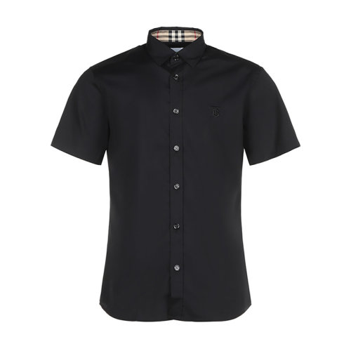BURBERRY/博柏利 巴寶莉男裝 時尚簡約 男士黑色棉質(zhì)短袖襯衫 80323101