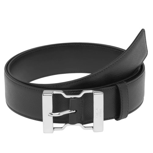 PRADA/普拉達(dá)  男士黑色摩洛哥皮革金屬扣腰帶40毫米2CM185_053_F0002