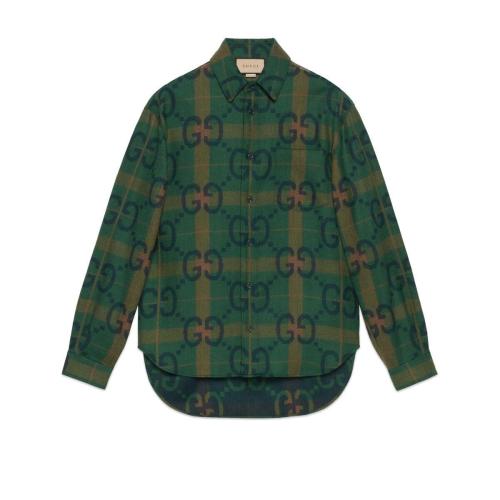  GUCCI古馳 22年秋冬 男士 超級雙G格紋羊毛襯衫 711543 ZAKZJ 3653