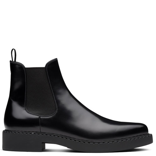 PRADA/普拉達(dá) 秋冬 男士黑色亮面皮革切爾西靴2TE176_055_F0002