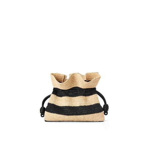 LOEWE羅意威 22年秋冬 女士 手拿包 Flamenco Clutch in striped raffia and calfskin A411FC1