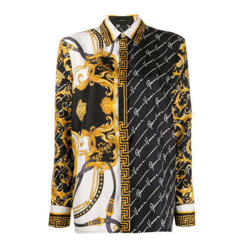 VERSACE/范思哲 女士多色拼色真絲印花裝飾翻領(lǐng)長袖襯衣襯衫 A82662-A233248-A7001