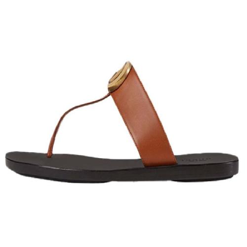 GUCCI/古馳 女士棕色皮革拖鞋 497444 A3N00 2829