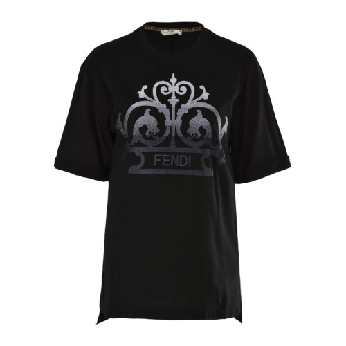 FENDI/芬迪  女裝 服飾 黑色棉質(zhì)印花圖案時(shí)尚休閑女士短袖T恤