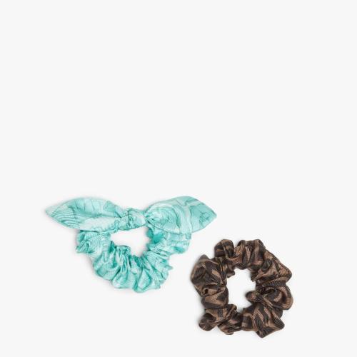  FENDI芬迪 22年秋冬 女士 發(fā)帶 拼色有機(jī)桑蠶絲松緊發(fā)帶雙件套 FXT268ANB5F1K5Y