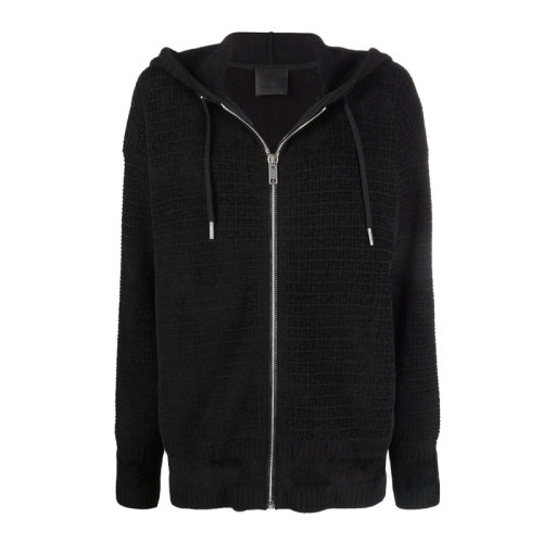 Givenchy/紀(jì)梵希 女士黑色棉質(zhì)混紡經(jīng)典字母徽標(biāo)提花裝飾抽繩兜帽設(shè)計(jì)拉鏈開合上衣外套夾克運(yùn)動(dòng)衫連帽衫 BW00DF4ZAG-001