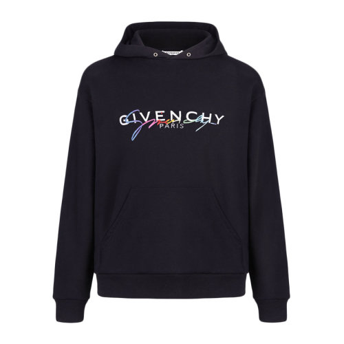 Givenchy/紀(jì)梵希 男裝 服飾 黑色棉質(zhì)彩虹刺繡經(jīng)典LOGO徽標(biāo)印花連帽男士衛(wèi)衣
