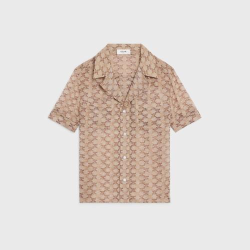  CELINE賽琳思琳 22年秋冬 女士 短袖襯衫 桑蠶絲喬其紗睡衣風格襯衫 2B607315P.02MX