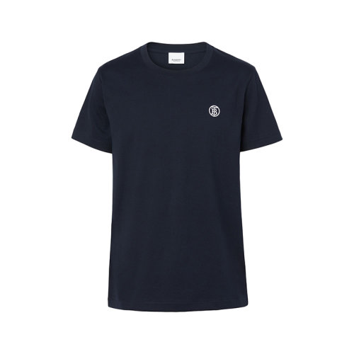 BURBERRY/博柏利 22年春夏新款 男士煤藍(lán)色純棉Logo刺繡短袖T恤80561761
