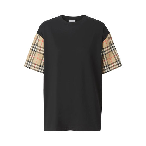BURBERRY/博柏利 女士黑色棉質(zhì)格紋裝飾T恤 8043057