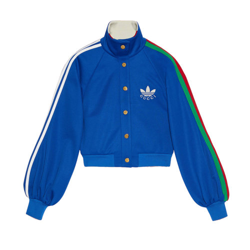 GUCCI/古馳 22年秋冬新款 adidas聯(lián)名系列 女士鈷藍(lán)色棉質(zhì)混紡短款夾克693406XJEGU4153