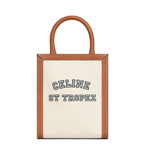 CELINE/賽琳 21早春新款 迷你自然色CELINE ST TROPEZ印花織物棕褐色小牛皮單肩斜挎垂直手提袋193302DHW.02NT