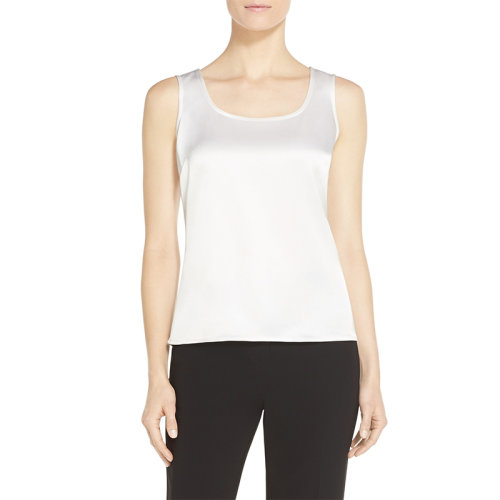 St.John/盛薔21春夏女士短袖T恤純色緞面光澤感打底休閑無袖背心上衣K989W40