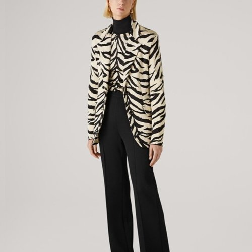 St.John/盛薔虎紋提花針織長款女士夾克西裝外套 K6211K1