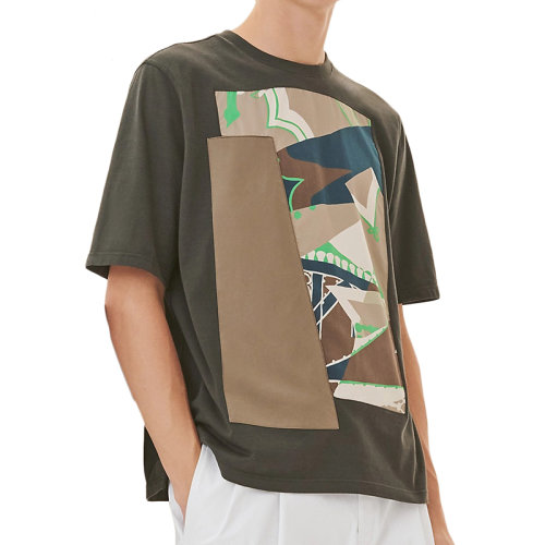 HERMES/愛馬仕 22年春夏新款 男士海藻綠色純棉Zouaves and Dragons貼布短袖T恤H257810HA2OSM