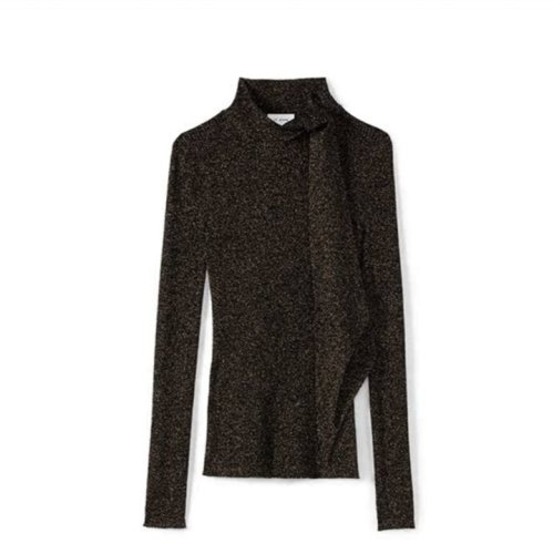 St.John/盛薔黑色細閃羅紋緊身女士針織衫/毛衣K5110G1