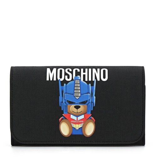 MOSCHINO/莫斯奇諾 女士PU經(jīng)典logo款機(jī)器小熊圖案黑色手拿包單肩包斜挎包女包