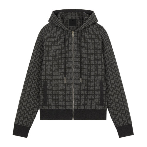 Givenchy/紀梵希 女士拼色山羊絨經(jīng)典字母徽標提花裝飾抽繩兜帽設(shè)計拉鏈開合上衣外套夾克運動衫連帽衫 BW90DD4ZAA-028