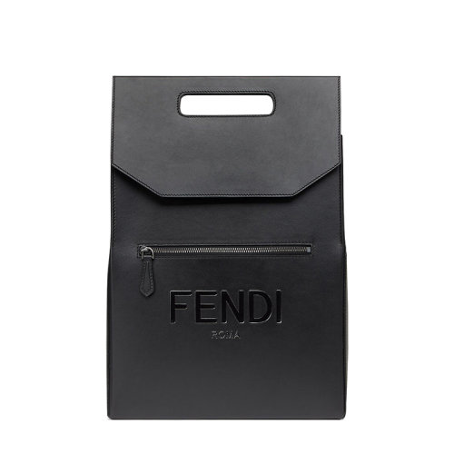 FENDI/芬迪 20  FENDI PACK系列 男士黑色小牛皮FENDI ROMA印花磁性翻蓋手提雙肩背包7VZ060AFB3F1Z35