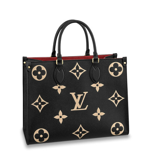 Louis Vuitton/路易威登 經(jīng)典款ONTHEGO系列 女士中號黑色/米白色雙色老花壓紋粒面皮革單肩手提托特包M45495