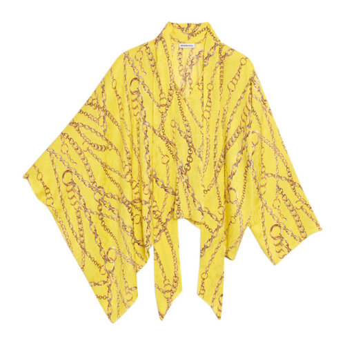 Balenciaga/巴黎世家  女裝 服飾 桑蠶絲鎖鏈圖案不規(guī)則飄帶設計感女士長袖襯衫襯衣