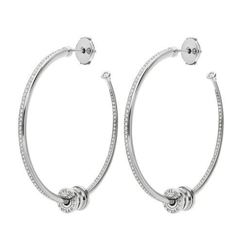 BVLGARI/寶格麗 B.ZERO1系列 18K金白金大號(hào)圈形耳環(huán)螺旋形鋪鑲鉆石 357760
