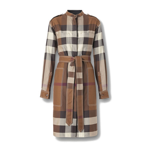 BURBERRY/博柏利 大號(hào)格紋棉質(zhì)系腰襯衫式連衣裙 80574391