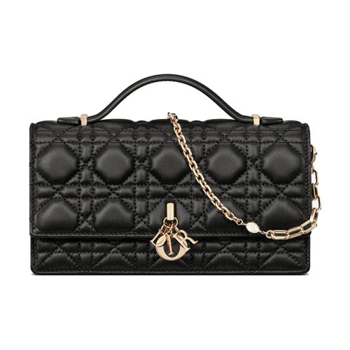 DIOR/迪奧 23新款 LADY系列 女士黑色小羊皮翻蓋開合拆卸字母吊飾珠寶鏈單肩斜挎手拿包S0980ONMJ_M900