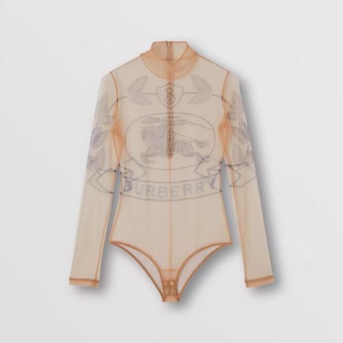 BURBERRY 22年秋冬 女士 馬術(shù)騎士印花彈力薄紗高領(lǐng)連身衣 80633671
