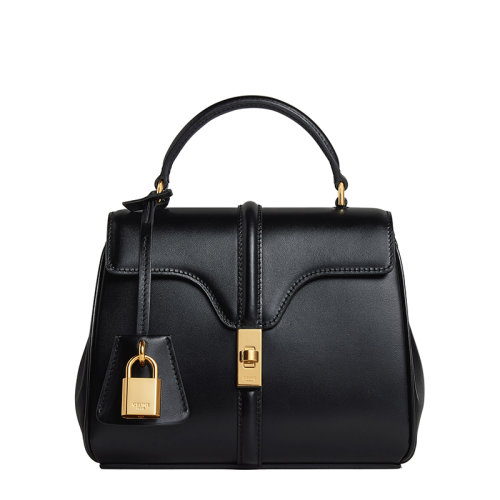 CELINE/賽琳 16系列 女士迷你黑色緞面牛皮革金扣手提斜挎單肩包197983BEY.38NO