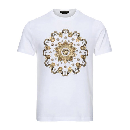VERSACE 范思哲 男士 服裝 圓領(lǐng)白色印花圖案棉質(zhì)T恤 男士短袖T恤