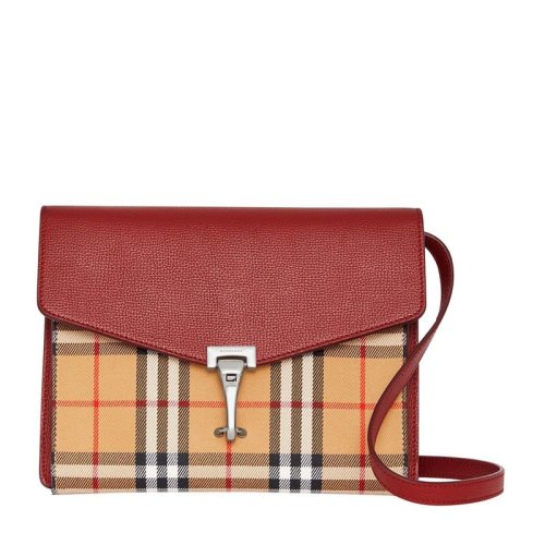 BURBERRY/博柏利 女士小號(hào)Vintage格紋復(fù)古風(fēng)紅色皮革單肩包斜挎包女包 4080079