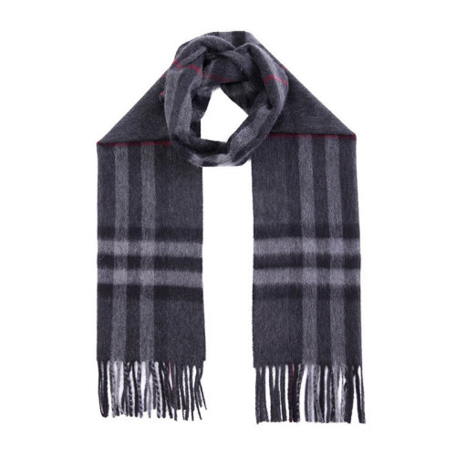 BURBERRY/博柏利 男士羊絨炭灰色經(jīng)典格紋流蘇保暖御寒圍巾圍脖 3913731
