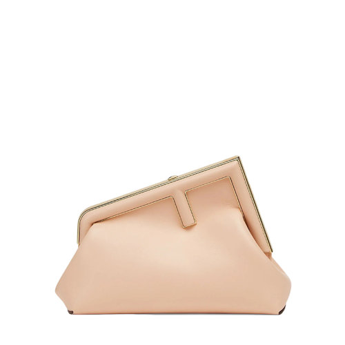 Fendi/芬迪 22年春夏新款 First系列女士小號小羊皮粉色大F搭扣FF內(nèi)襯手拿包8BP129ABVEF1BA9