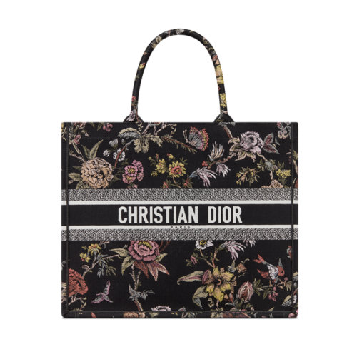 DIOR/迪奧 23新款 BOOK TOTE系列 女士大號(hào)黑色帆布彩色刺繡花卉圖案飾有字母標(biāo)志單肩手提托特包M1286ZRZB_M911
