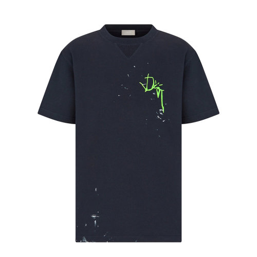 DIOR/迪奧 22年秋冬新款 CACTUS JACK DIOR系列 男士超大版型海軍藍純棉飾彩繪染色印花圓領短袖T恤283J685B0554_C580