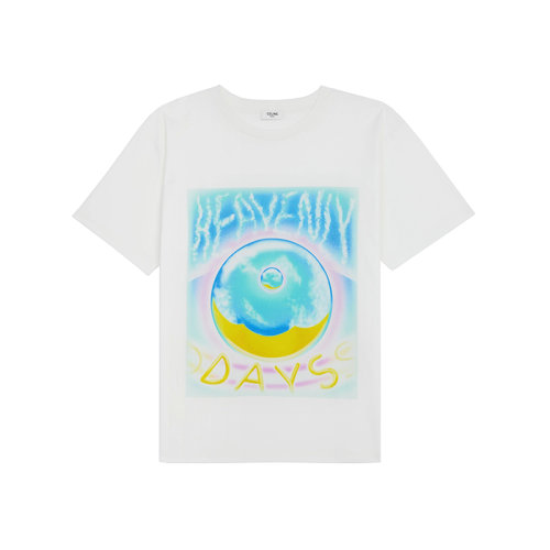 CELINE/賽琳 22年早春新款 MARCELO LAVIN聯(lián)名系列 男士白色/彩色純棉HEAVENLY DAYS印花寬松短袖T恤2X66A671Q.14ML