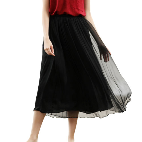 GeleiStory/GeleiStory 夏季新款唯美桑蠶絲半身裙飄逸松緊真絲腰裙 女士半身裙