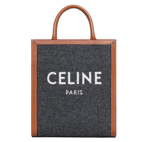 CELINE/賽琳 22新款 女士小號灰色/米色紡織配小牛皮飾邊手提肩背包192082ENU.09BE