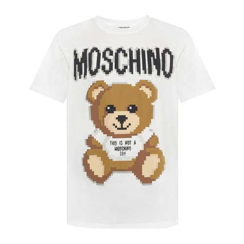 Moschino/莫斯奇諾  女裝 服飾 白色經(jīng)典logo小熊圖案圓領(lǐng)棉質(zhì) 女士短袖T恤