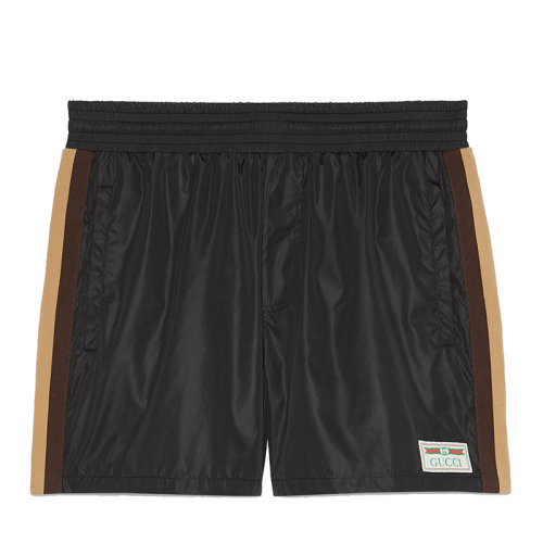 GUCCI/古馳 男士黑色GG提花防水尼龍側(cè)條紋短褲599585XHAC21082