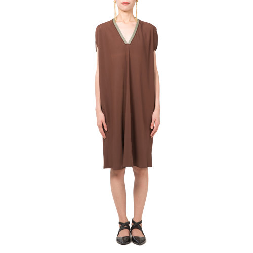 19年秋冬款nisiss/怡夕牛皮拼接衣領(lǐng)寬松直身連身裙女士連衣裙n113xo18