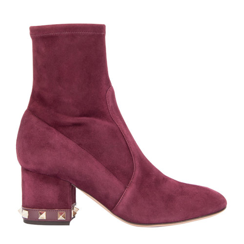 Valentino 華倫天奴 女士 鞋靴  桃紅色粗跟尖頭絨面革短靴 女士短靴