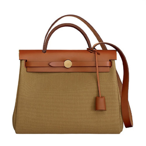 HERMES/愛馬仕 Bolso Herbag Zip 31 軍用帆布拼牛皮 金扣 手提單肩斜挎包 男女同款