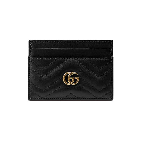 GUCCI/古馳 20 GG Marmont系列 黑色小牛皮絎縫雙G卡包 443127DTD1T1000