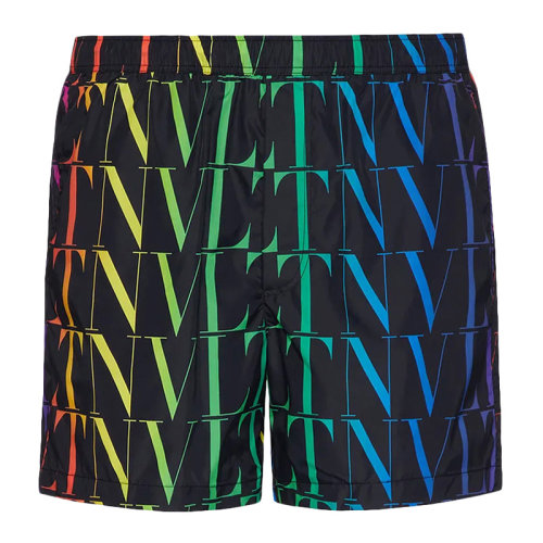 Valentino/華倫天奴 男士黑色多色尼龍經(jīng)典彩色字母徽標(biāo)印花泳衣泳褲短褲男褲 VV3UH028-6G0-20K