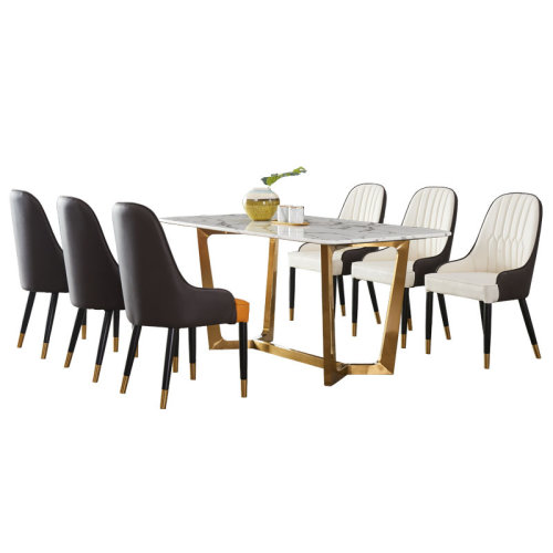 GeleiStory/GeleiStory  大理石餐桌長(zhǎng)方形后現(xiàn)代簡(jiǎn)約小戶(hù)型輕奢不銹鋼家用餐桌椅組合  家具家裝＞餐廳家具＞餐桌